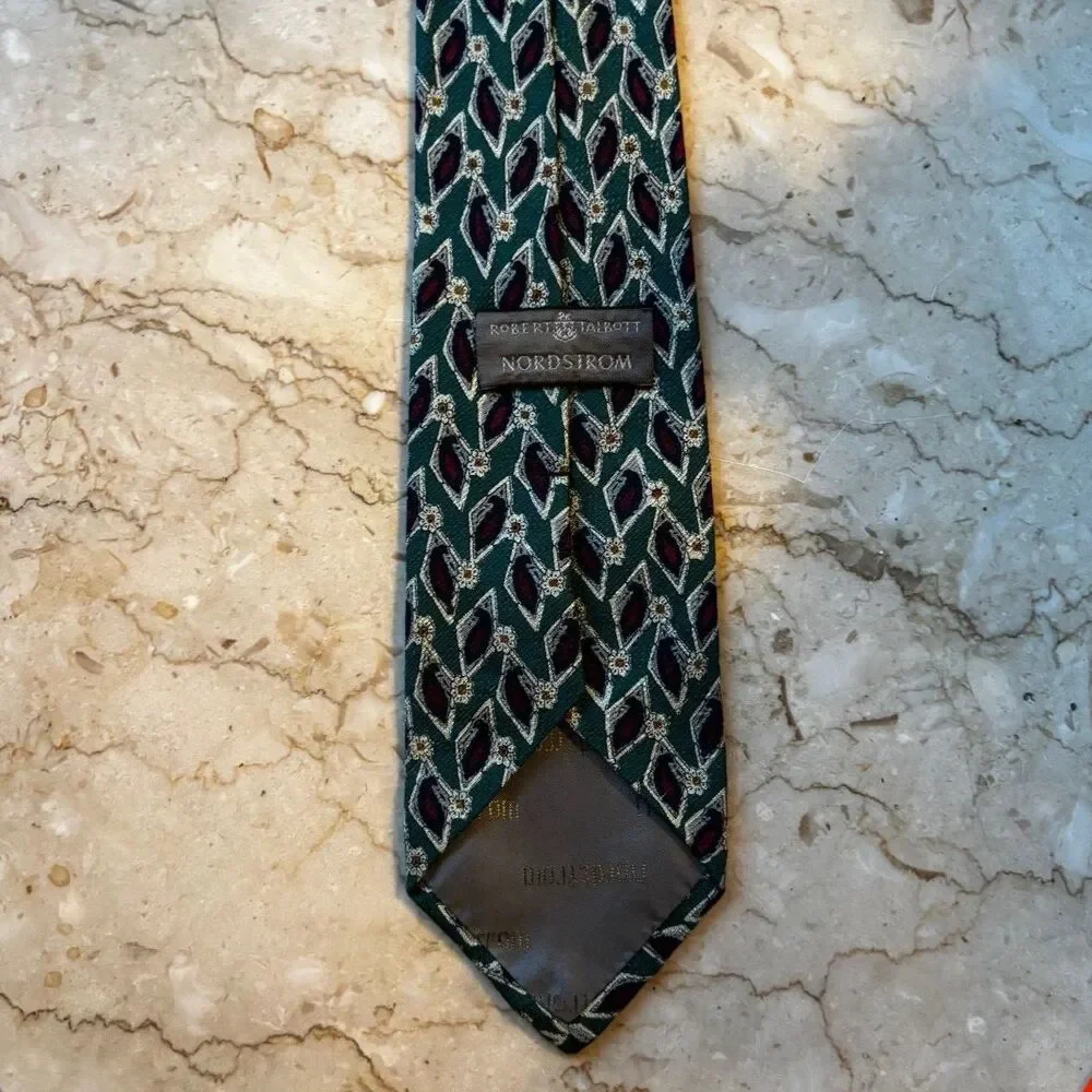 Vintage Mens Tie Robert Talbott for Nordstrom Green Maroon Diamond Shapes